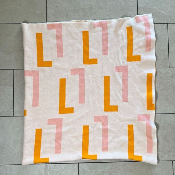 Baublebar “L” Mirror Image Letter Throw Blanket Pink & Orange - Picture 2 of 7